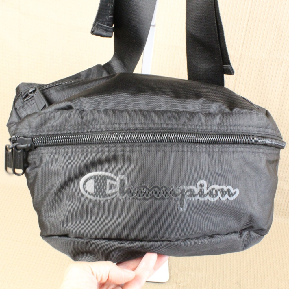 Champion Fanny Pack Logo Webbing Adjustable Strap OS Black Athleisure Sporty Bag